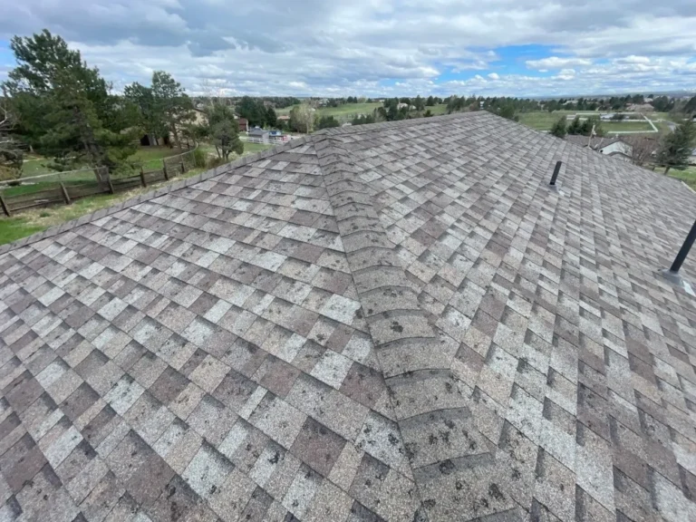 An image of a roof with visible hail damage (e.g., dents, cracked shingles) to illustrate what homeowners should look for.