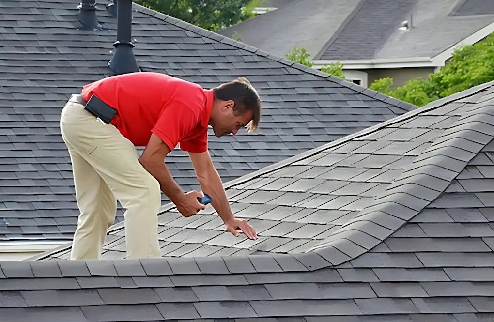 homeowner inspecting roof for maintenance