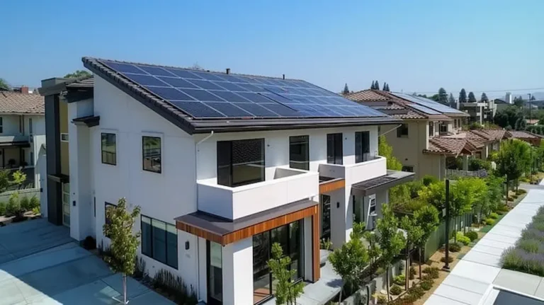 Rooftop solar panels on a residential home, generating clean energy.