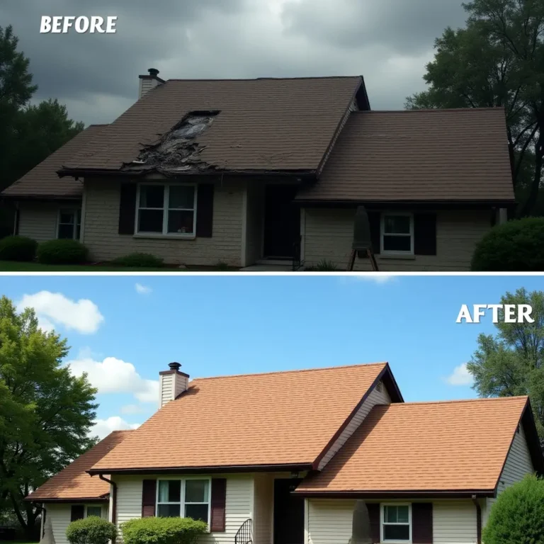 Successful roof replacement insurance claim before and after